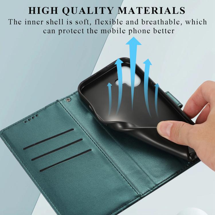 For iPhone 17 PU Genuine Leather Texture Embossed Line Phone Case