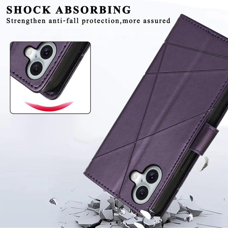 For iPhone 17 PU Genuine Leather Texture Embossed Line Phone Case