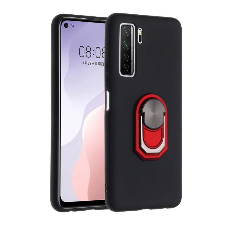 For Huawei nova 7 SE / P40 lite 5G Black Armor PC + TPU Shockproof Protective Case with Ring Holder(Red)
