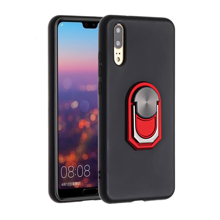For Huawei P20 Black Armor PC + TPU Shockproof Protective Case with Ring Holder(Red)