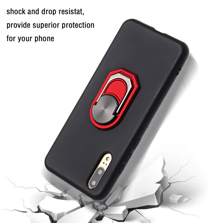 For Huawei P20 Black Armor PC + TPU Shockproof Protective Case with Ring Holder(Red)