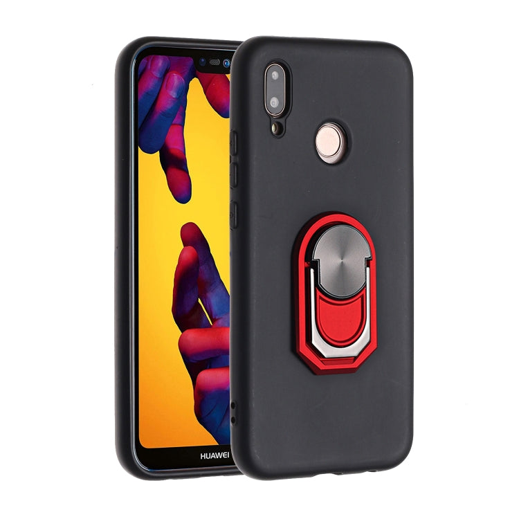 For Huawei P20 lite / Nova 3e Black Armor PC + TPU Shockproof Protective Case with Ring Holder(Red)
