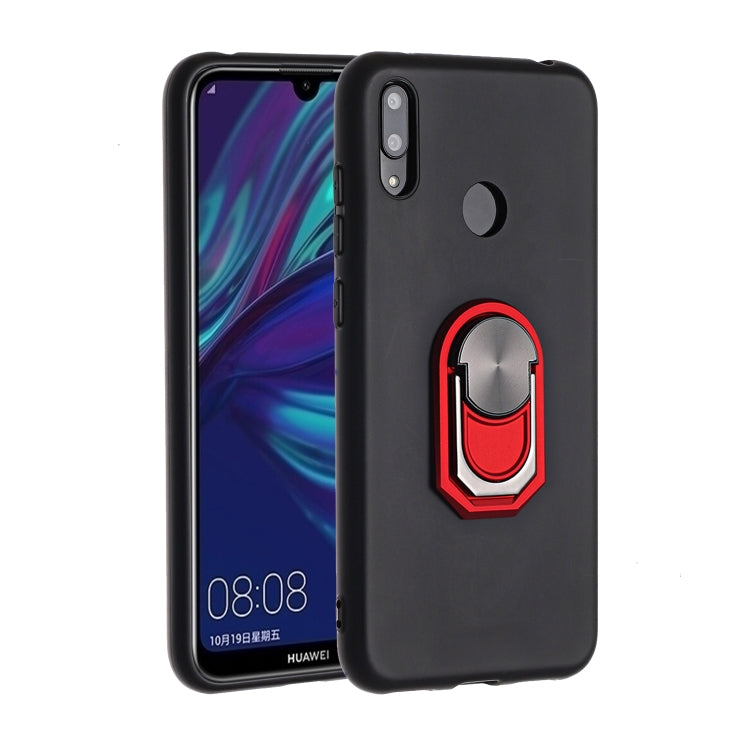 For Huawei Y7 (2019) / Y7 Prime (2019) Black Armor PC + TPU Shockproof Protective Case with Ring Holder(Red)