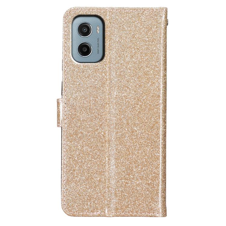 For Motorola Moto E15 Glitter Powder Flip Leather Phone Case
