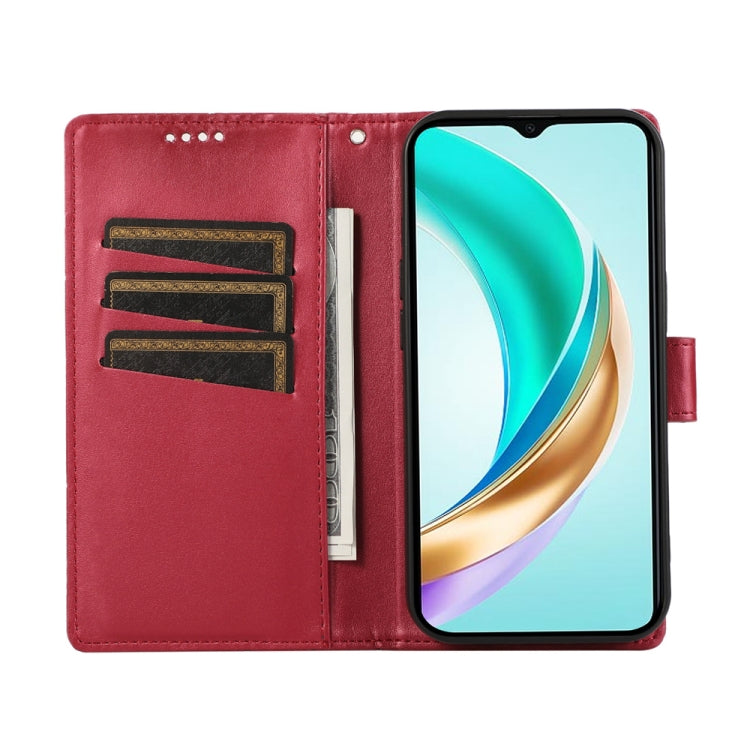 For Honor X60i PU Genuine Leather Texture Embossed Line Phone Case