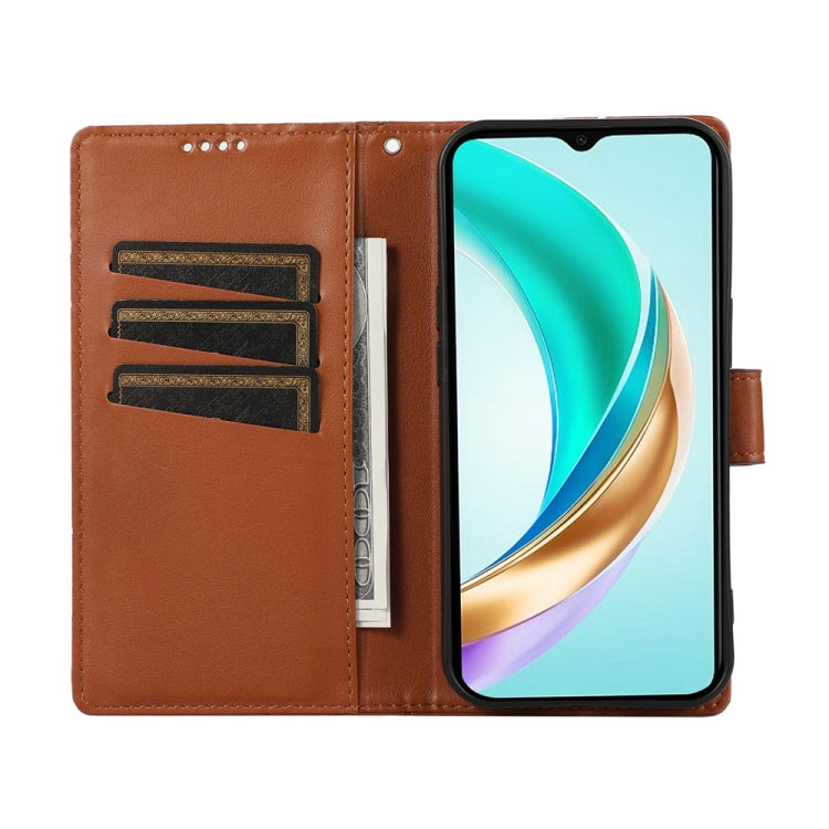For Honor X60i PU Genuine Leather Texture Embossed Line Phone Case