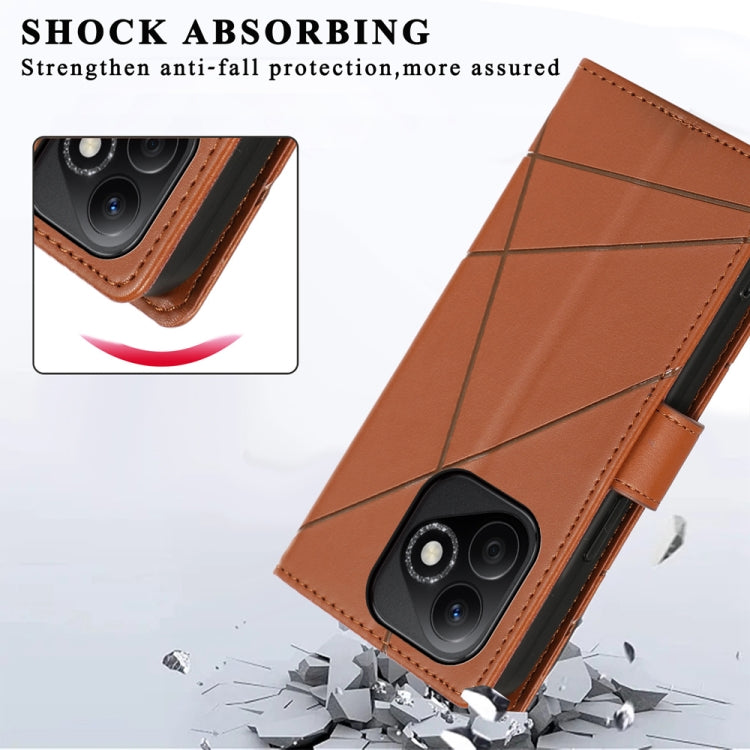 For Honor X60i PU Genuine Leather Texture Embossed Line Phone Case