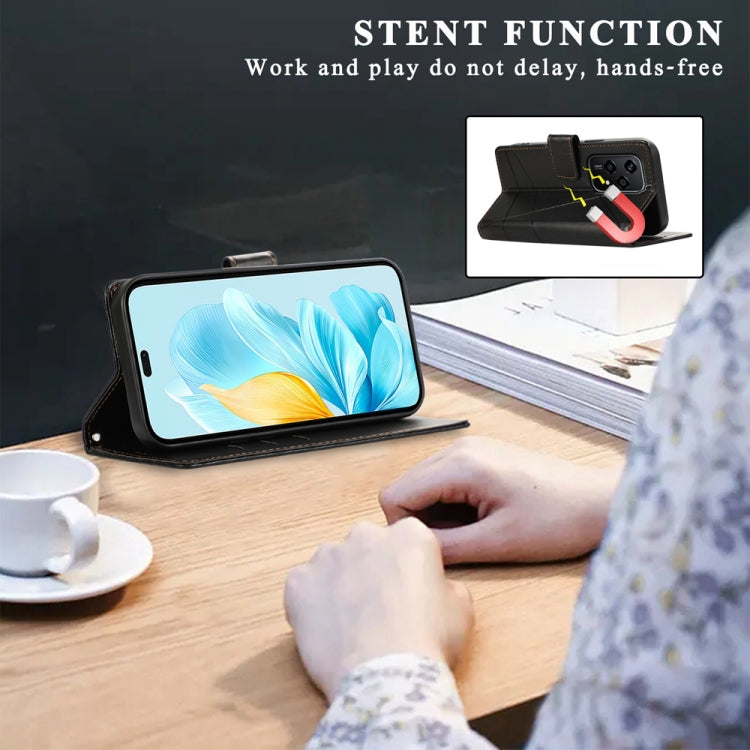 For Honor 200 Lite Global PU Genuine Leather Texture Embossed Line Phone Case