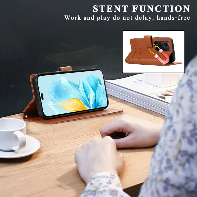 For Honor 200 Lite Global PU Genuine Leather Texture Embossed Line Phone Case