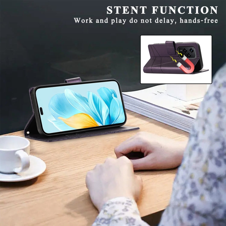 For Honor 200 Lite Global PU Genuine Leather Texture Embossed Line Phone Case