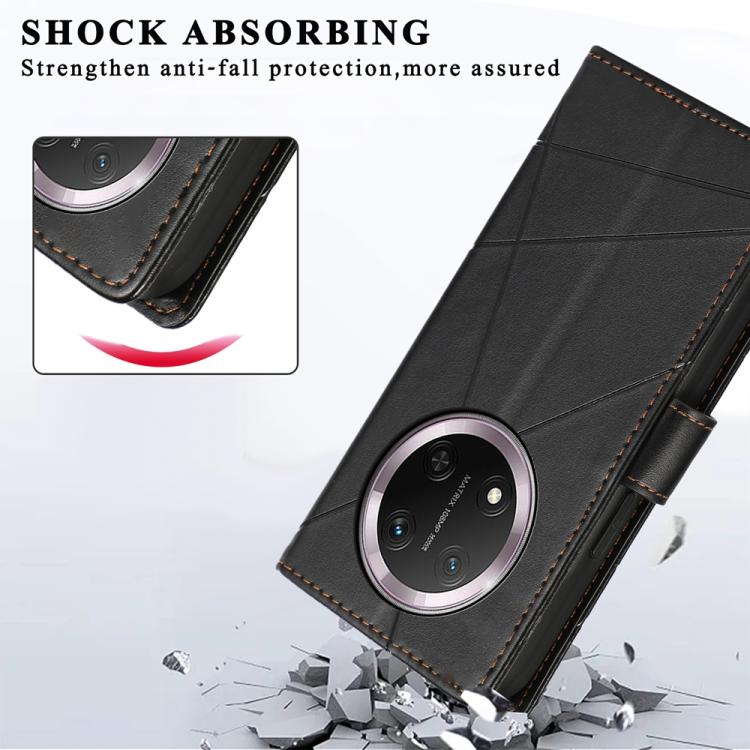 For Honor X9c Global / Magic7 Lite PU Genuine Leather Texture Embossed Line Phone Case