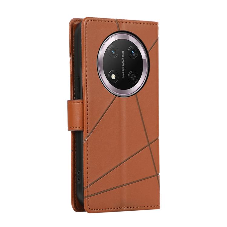 For Honor X9c Global / Magic7 Lite PU Genuine Leather Texture Embossed Line Phone Case