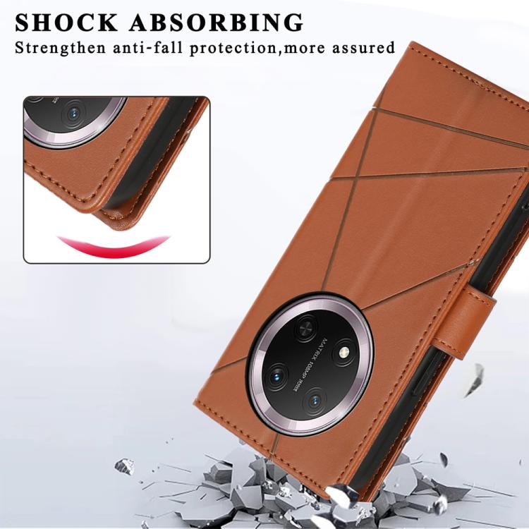 For Honor X9c Global / Magic7 Lite PU Genuine Leather Texture Embossed Line Phone Case