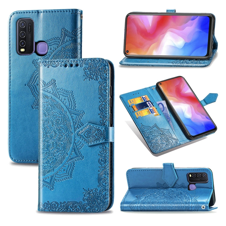 For Vivo Y50 Halfway Mandala Embossing Pattern Horizontal Flip PU Leather Case with Card Slots & Holder & Wallet