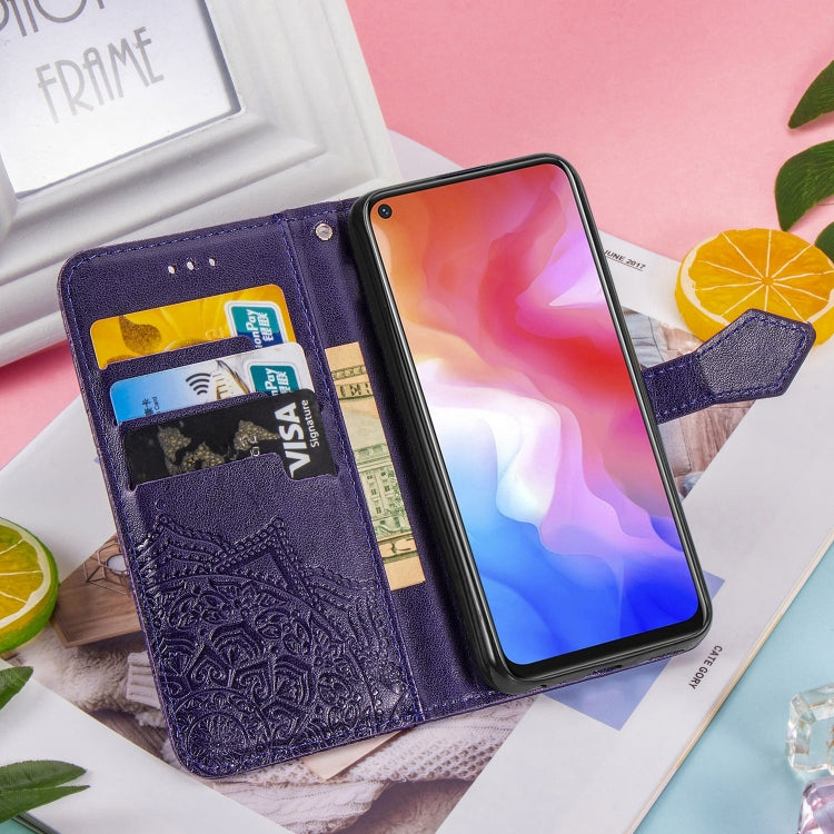 For Vivo Y50 Halfway Mandala Embossing Pattern Horizontal Flip PU Leather Case with Card Slots & Holder & Wallet