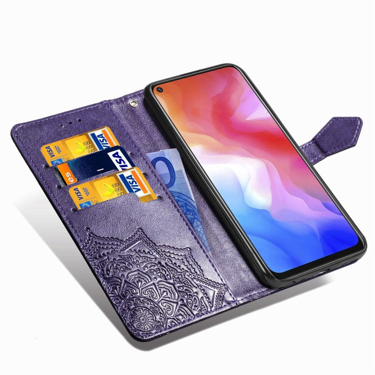For Vivo Y50 Halfway Mandala Embossing Pattern Horizontal Flip PU Leather Case with Card Slots & Holder & Wallet