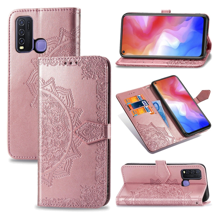For Vivo Y50 Halfway Mandala Embossing Pattern Horizontal Flip PU Leather Case with Card Slots & Holder & Wallet