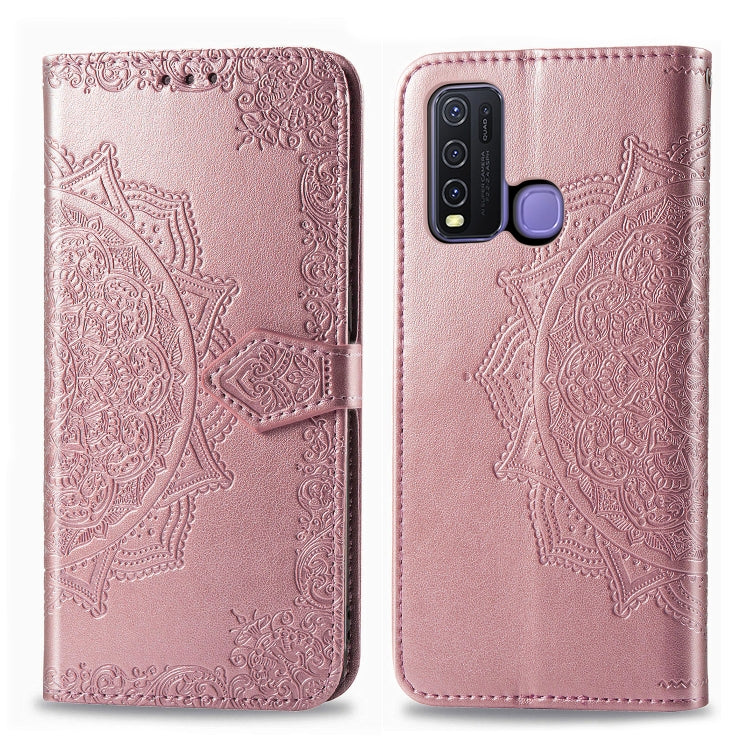 For Vivo Y50 Halfway Mandala Embossing Pattern Horizontal Flip PU Leather Case with Card Slots & Holder & Wallet