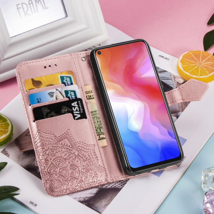 For Vivo Y50 Halfway Mandala Embossing Pattern Horizontal Flip PU Leather Case with Card Slots & Holder & Wallet