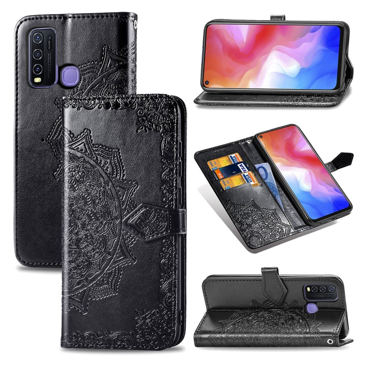 For Vivo Y50 Halfway Mandala Embossing Pattern Horizontal Flip PU Leather Case with Card Slots & Holder & Wallet