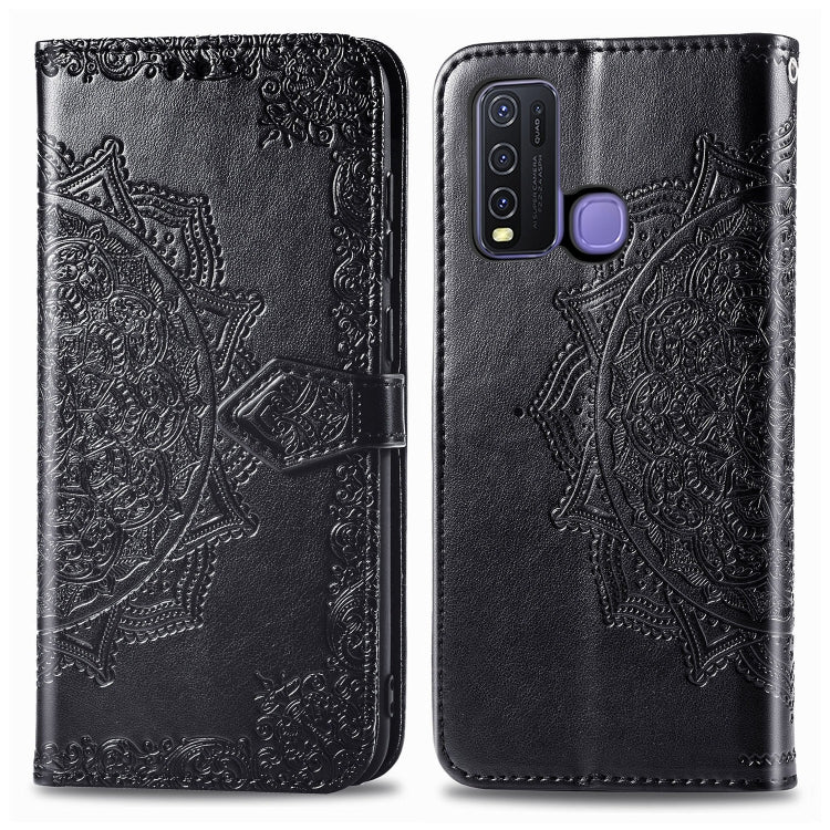 For Vivo Y50 Halfway Mandala Embossing Pattern Horizontal Flip PU Leather Case with Card Slots & Holder & Wallet