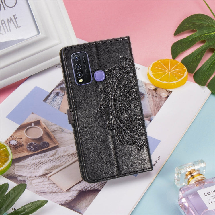 For Vivo Y50 Halfway Mandala Embossing Pattern Horizontal Flip PU Leather Case with Card Slots & Holder & Wallet