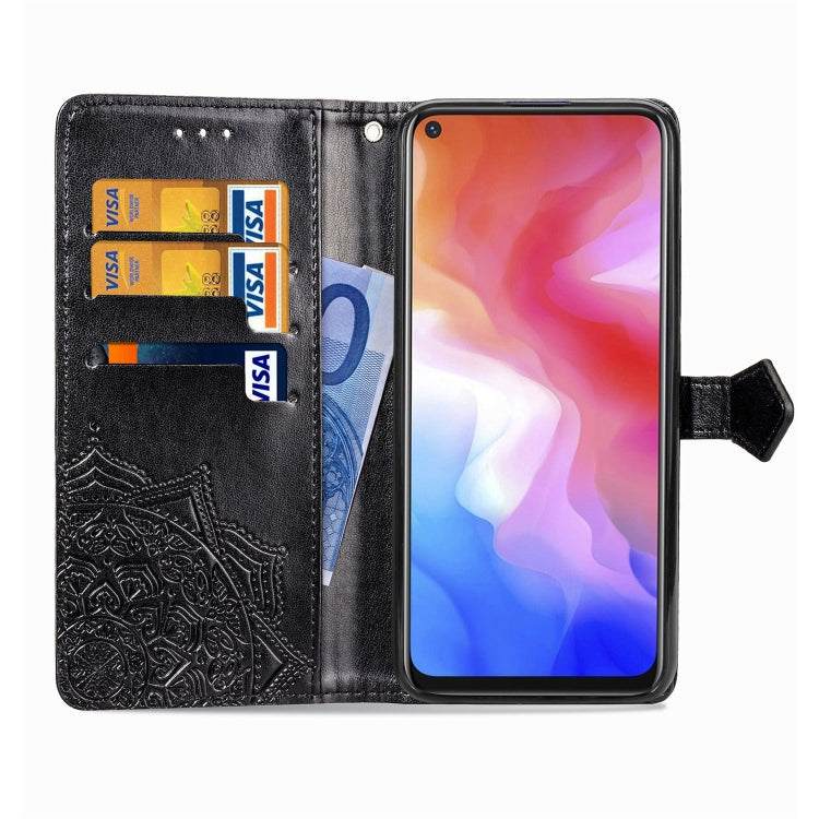 For Vivo Y50 Halfway Mandala Embossing Pattern Horizontal Flip PU Leather Case with Card Slots & Holder & Wallet