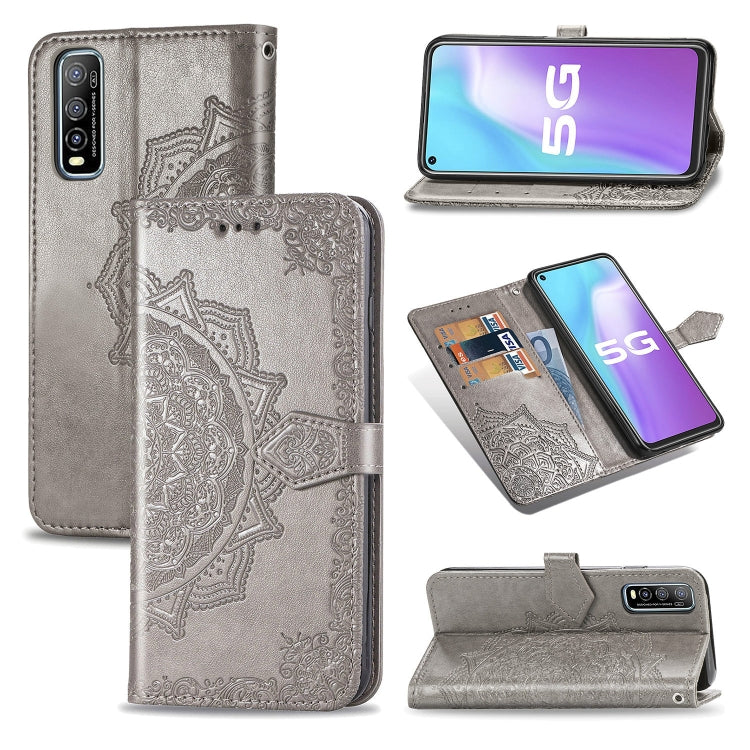 For Vivo Y70s Halfway Mandala Embossing Pattern Horizontal Flip PU Leather Case with Card Slots & Holder & Wallet