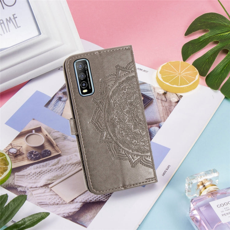 For Vivo Y70s Halfway Mandala Embossing Pattern Horizontal Flip PU Leather Case with Card Slots & Holder & Wallet