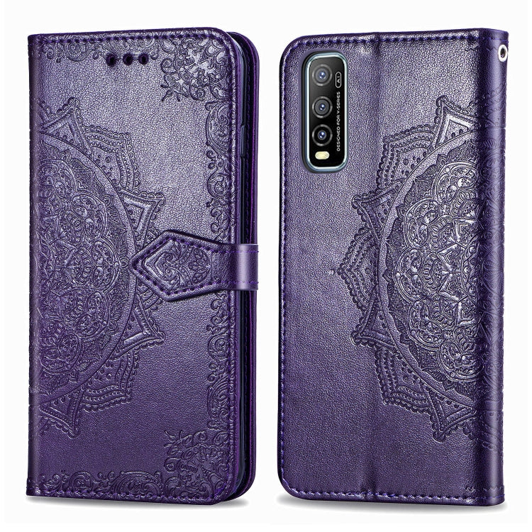 For Vivo Y70s Halfway Mandala Embossing Pattern Horizontal Flip PU Leather Case with Card Slots & Holder & Wallet