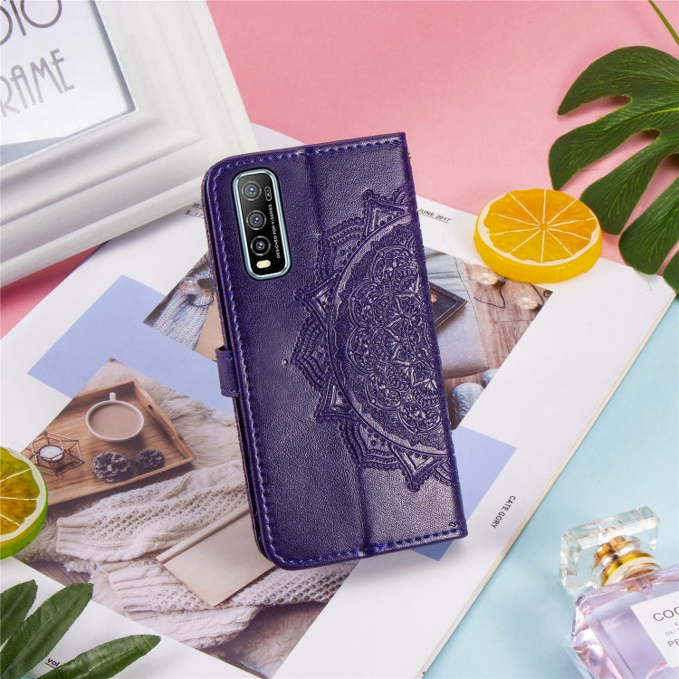 For Vivo Y70s Halfway Mandala Embossing Pattern Horizontal Flip PU Leather Case with Card Slots & Holder & Wallet