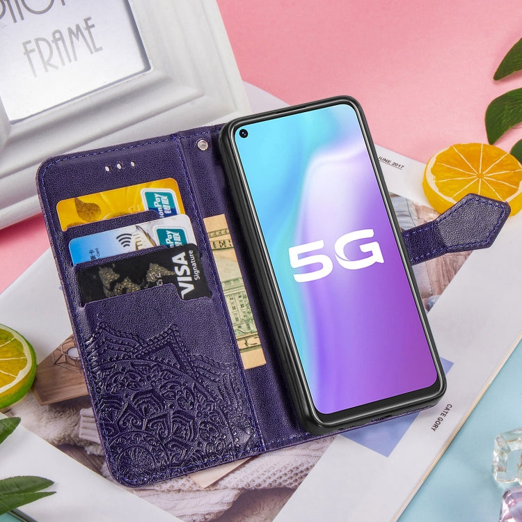 For Vivo Y70s Halfway Mandala Embossing Pattern Horizontal Flip PU Leather Case with Card Slots & Holder & Wallet