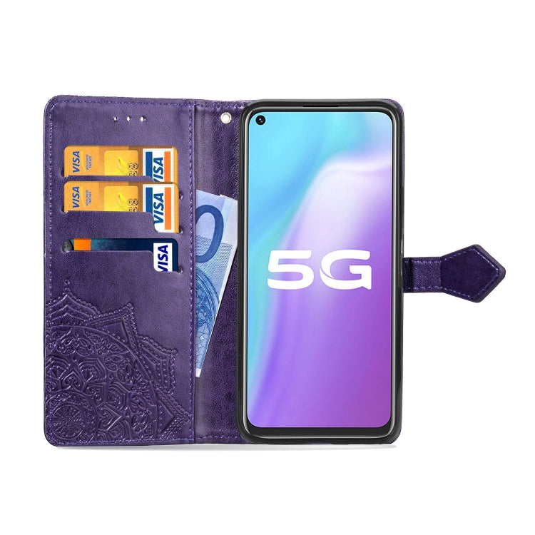 For Vivo Y70s Halfway Mandala Embossing Pattern Horizontal Flip PU Leather Case with Card Slots & Holder & Wallet