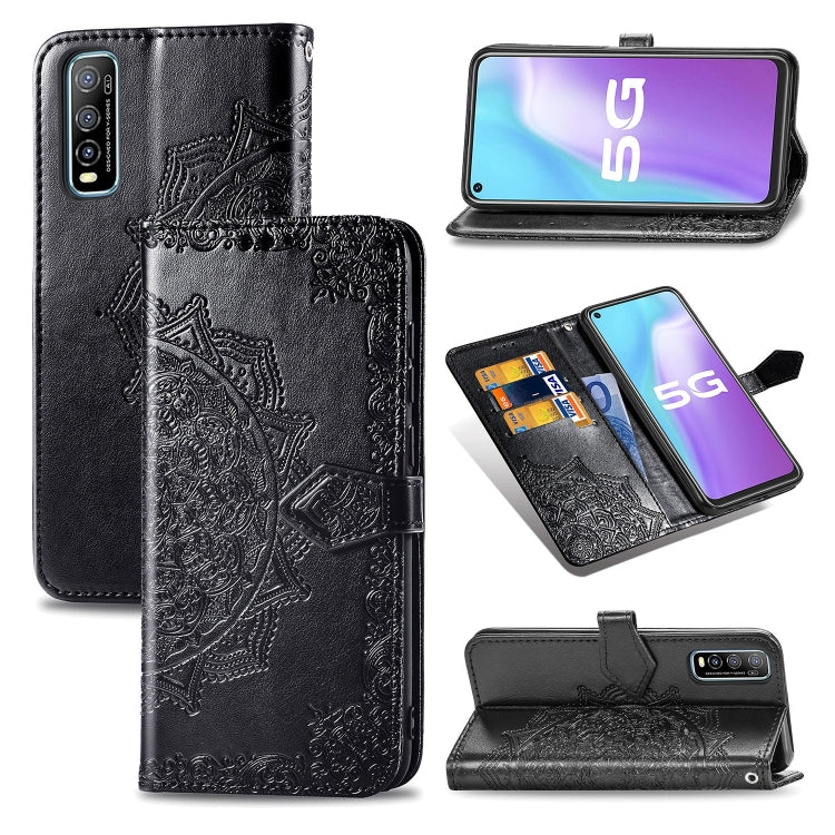 For Vivo Y70s Halfway Mandala Embossing Pattern Horizontal Flip PU Leather Case with Card Slots & Holder & Wallet