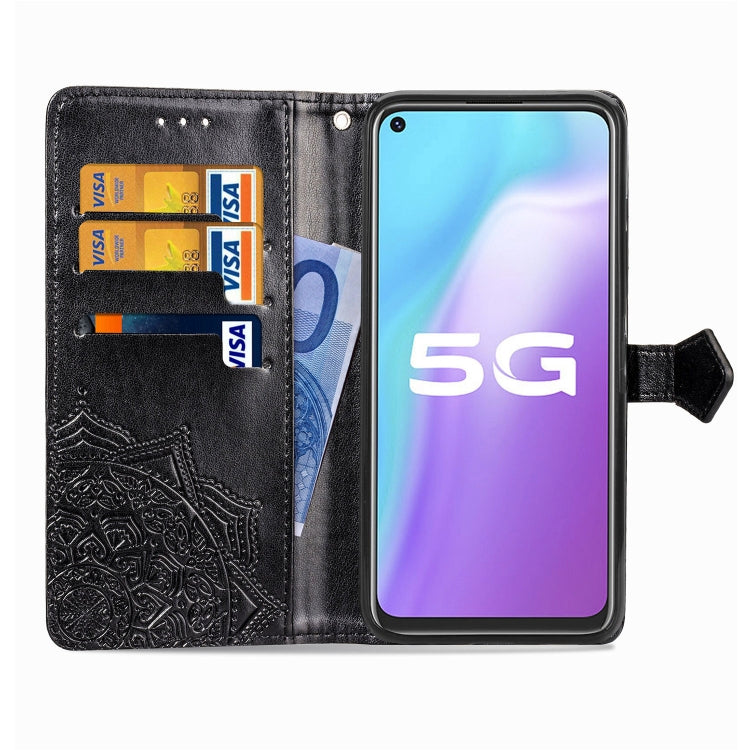 For Vivo Y70s Halfway Mandala Embossing Pattern Horizontal Flip PU Leather Case with Card Slots & Holder & Wallet