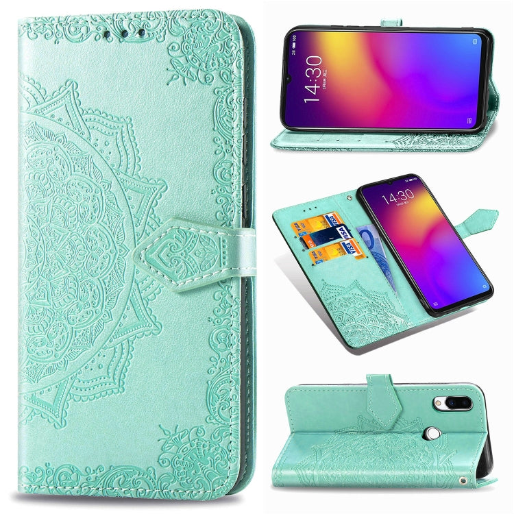 For Meizu Note 9 Halfway Mandala Embossing Pattern Horizontal Flip PU Leather Case with Card Slots & Holder & Wallet
