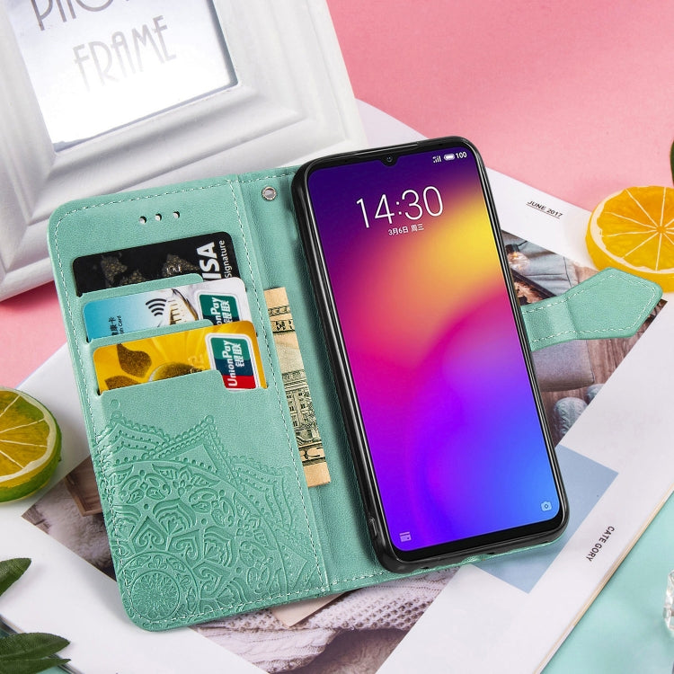 For Meizu Note 9 Halfway Mandala Embossing Pattern Horizontal Flip PU Leather Case with Card Slots & Holder & Wallet