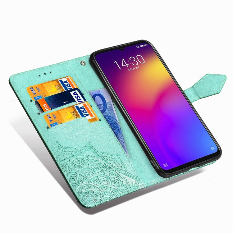 For Meizu Note 9 Halfway Mandala Embossing Pattern Horizontal Flip PU Leather Case with Card Slots & Holder & Wallet