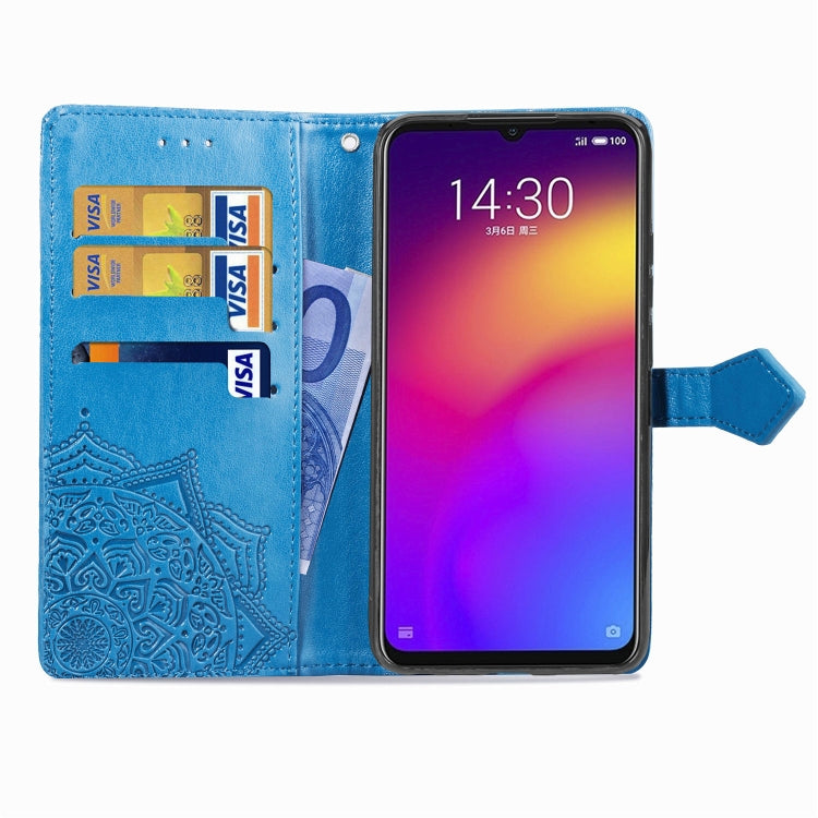 For Meizu Note 9 Halfway Mandala Embossing Pattern Horizontal Flip PU Leather Case with Card Slots & Holder & Wallet