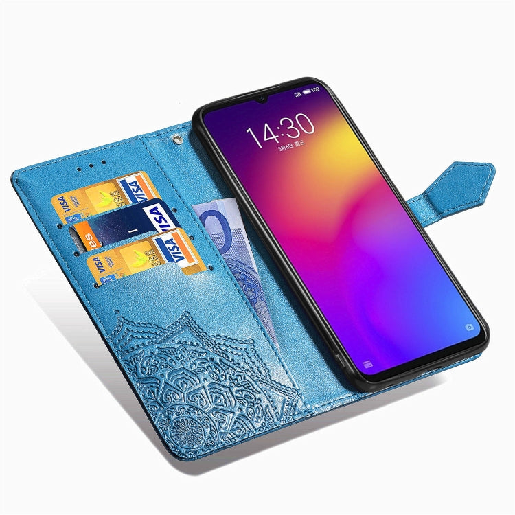 For Meizu Note 9 Halfway Mandala Embossing Pattern Horizontal Flip PU Leather Case with Card Slots & Holder & Wallet