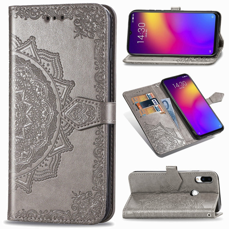 For Meizu Note 9 Halfway Mandala Embossing Pattern Horizontal Flip PU Leather Case with Card Slots & Holder & Wallet