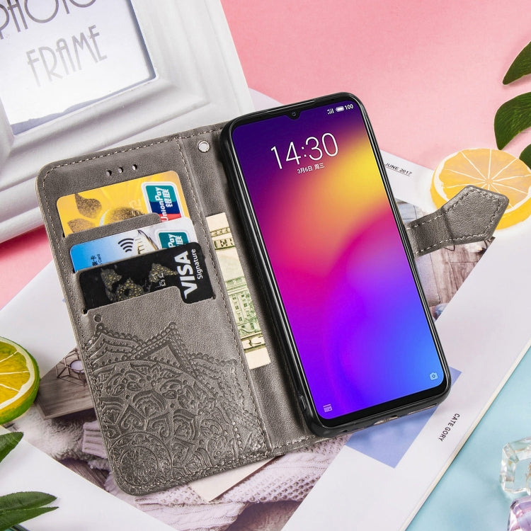 For Meizu Note 9 Halfway Mandala Embossing Pattern Horizontal Flip PU Leather Case with Card Slots & Holder & Wallet