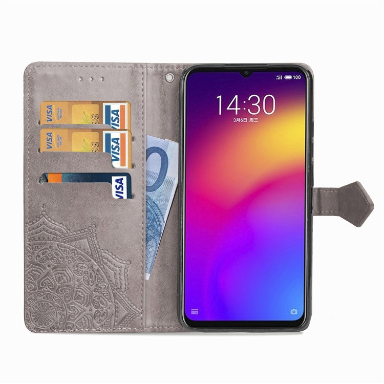 For Meizu Note 9 Halfway Mandala Embossing Pattern Horizontal Flip PU Leather Case with Card Slots & Holder & Wallet