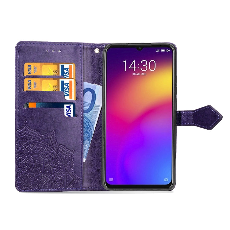 For Meizu Note 9 Halfway Mandala Embossing Pattern Horizontal Flip PU Leather Case with Card Slots & Holder & Wallet