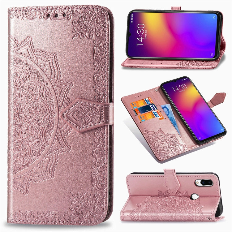 For Meizu Note 9 Halfway Mandala Embossing Pattern Horizontal Flip PU Leather Case with Card Slots & Holder & Wallet