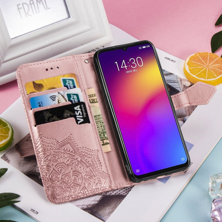For Meizu Note 9 Halfway Mandala Embossing Pattern Horizontal Flip PU Leather Case with Card Slots & Holder & Wallet