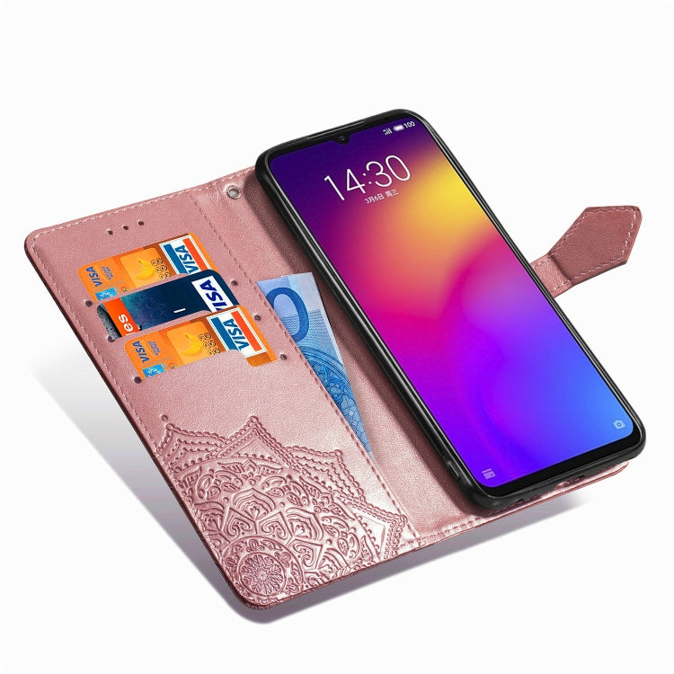 For Meizu Note 9 Halfway Mandala Embossing Pattern Horizontal Flip PU Leather Case with Card Slots & Holder & Wallet
