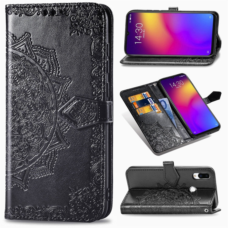 For Meizu Note 9 Halfway Mandala Embossing Pattern Horizontal Flip PU Leather Case with Card Slots & Holder & Wallet