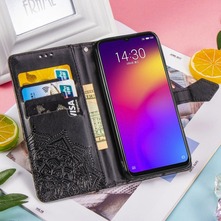 For Meizu Note 9 Halfway Mandala Embossing Pattern Horizontal Flip PU Leather Case with Card Slots & Holder & Wallet