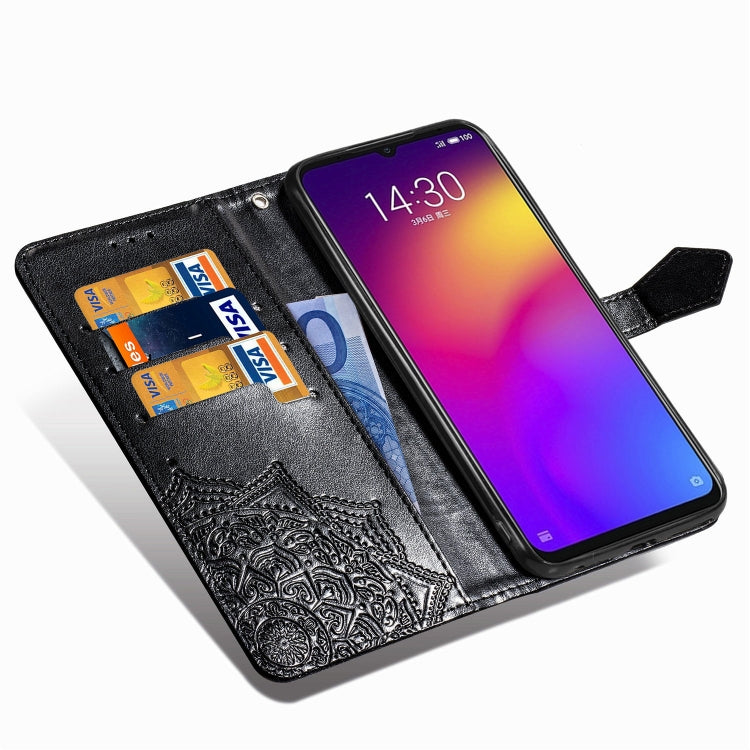 For Meizu Note 9 Halfway Mandala Embossing Pattern Horizontal Flip PU Leather Case with Card Slots & Holder & Wallet